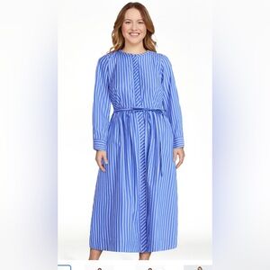 NWT Free Assembly Blue Stripe Midi Belted Shirtdress 100% Cotton Size Medium‎